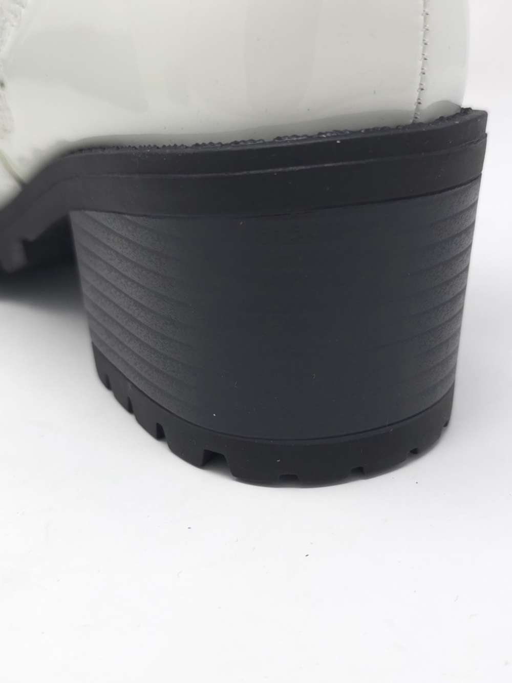 Combat Boots Chunky Heel Lace Up Side Zipper Faux Leather White Pat Ankle Boot - Picture 10 of 12